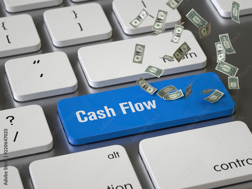Poster cash flow key on the keyboard, 3d rendering,conceptual image.