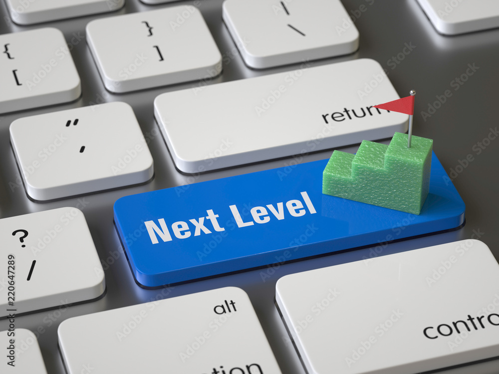 Poster next level key on the keyboard, 3d rendering,conceptual image.