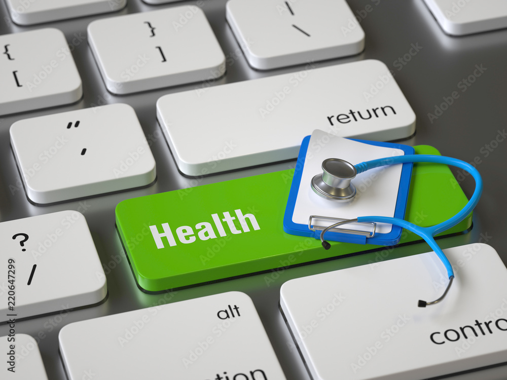 Aufkleber health key on the keyboard, 3d rendering,conceptual image.