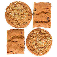 Appetizing chip cookies close-up top view isolated