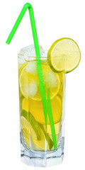 Mojito cocktail with lime and straw drinking isolated