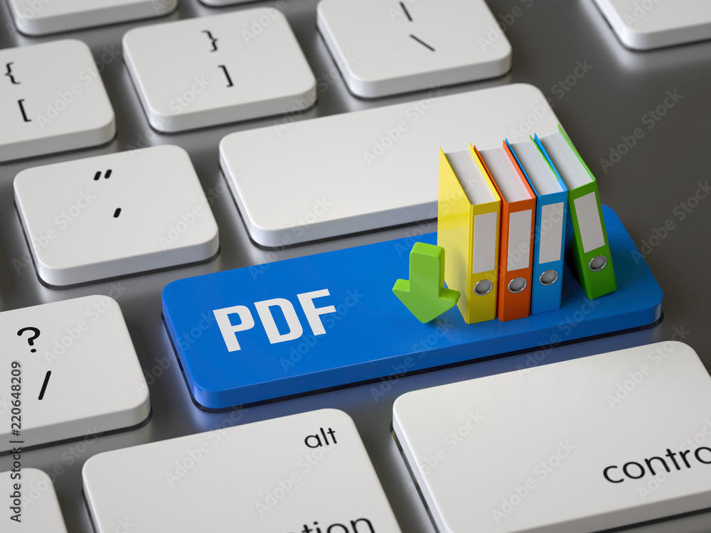 Aufkleber pdf key on the keyboard, 3d rendering,conceptual image