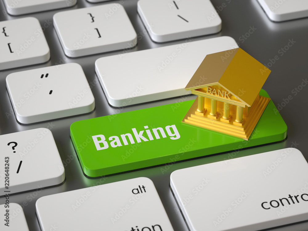 Poster banking key on the keyboard, 3d rendering,conceptual image