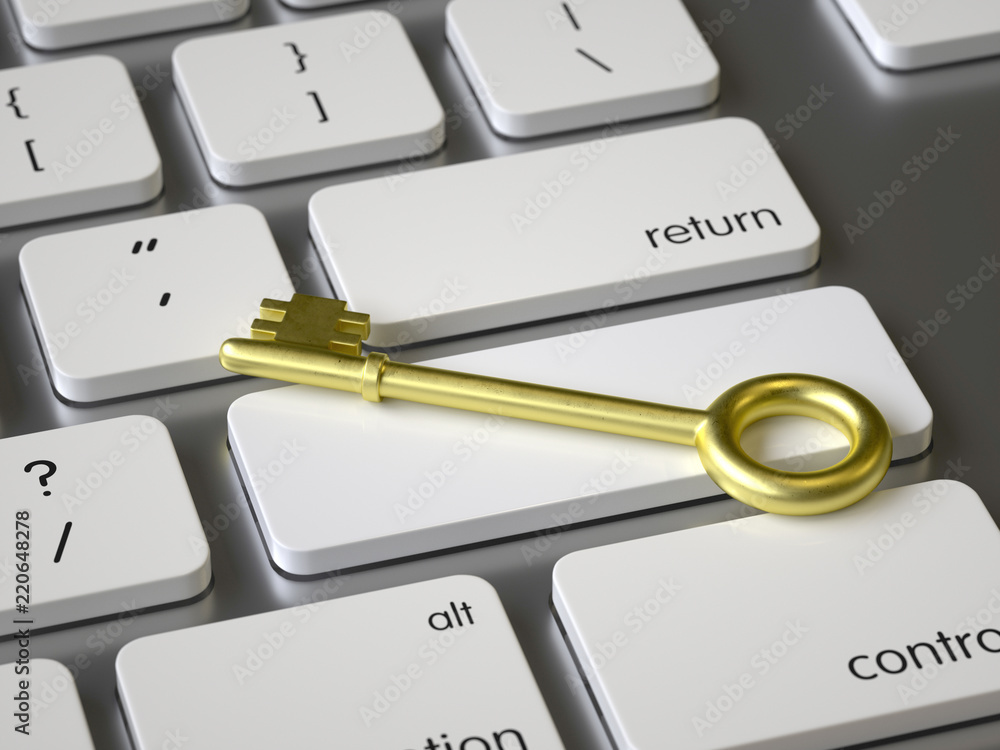 Poster key on the keyboard, 3d rendering,conceptual image