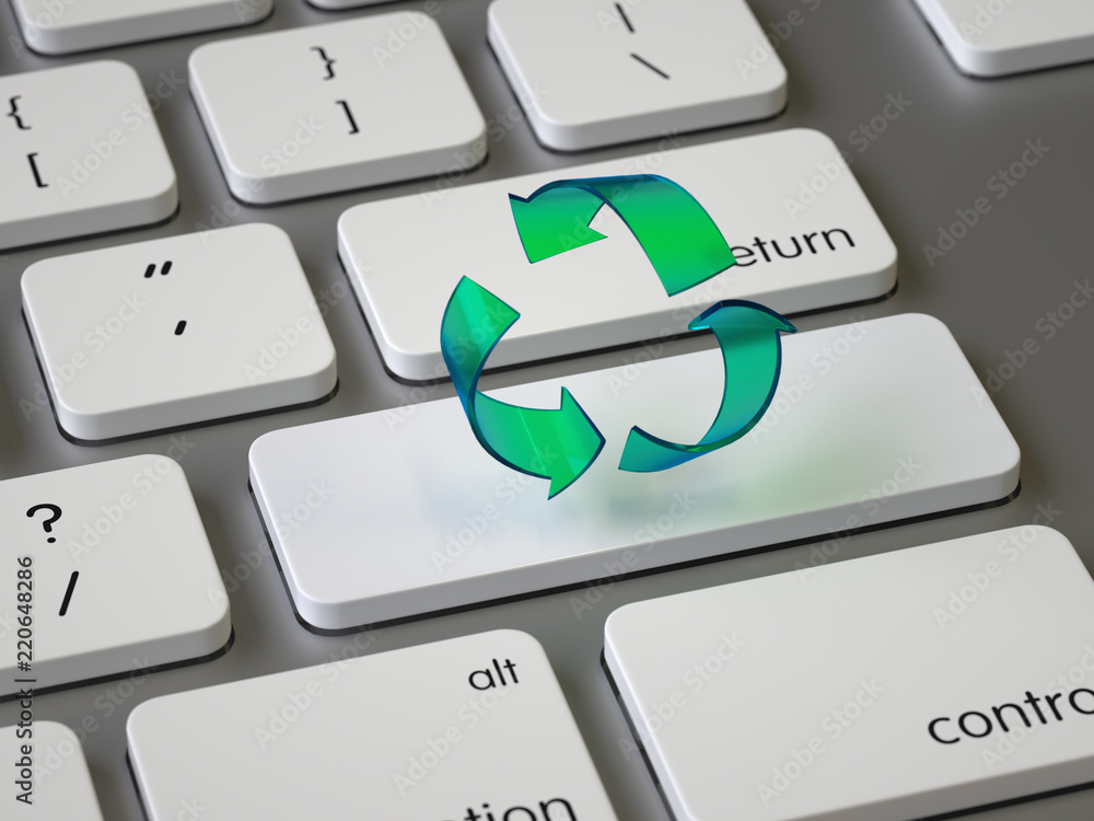 Poster recycle sign on the keyboard, 3d rendering,conceptual image