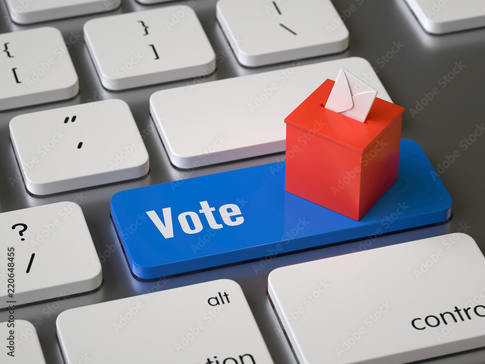 Poster vote key on the keyboard, 3d rendering,conceptual image