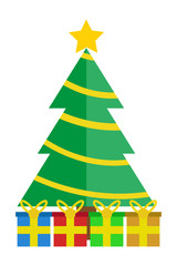 Fototapeta premium Pino de navidad con estrella y regalos.