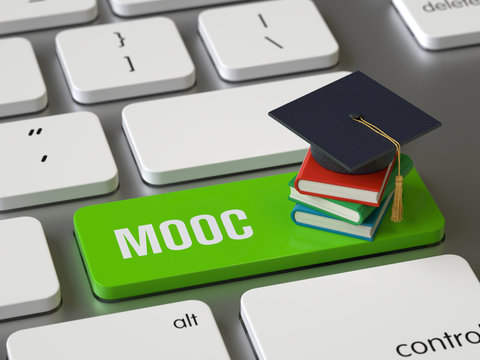 Mooc key on the keyboard, 3d rendering,conceptual image