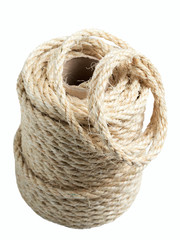 roll of coil rope on isolated white background