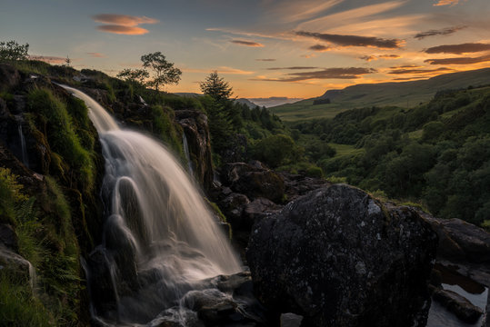 Loup of Fintry waterfall at sunset