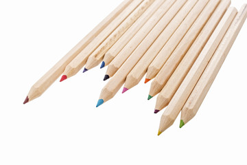 Fototapeta premium natural wooden colored pencils for drawing, isolated on white background