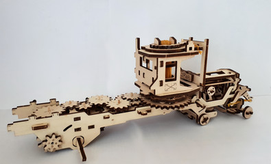 Truck model made of wood. This toy truck (35 cm long) made entirely of wood and without glue