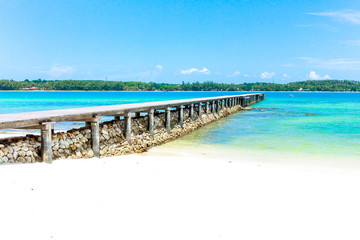 Beauty blue sea , bridge and white sand with blue sky in thailand