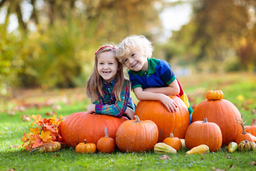 Kids having fun at pumpkin patch