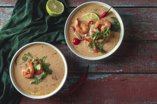 Traditional thai soup tom yum with shrimps
