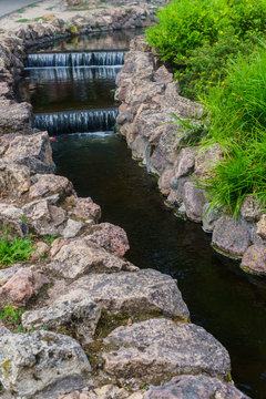 A small cascade of water on the Bastion Hill in Riga. Latvia.