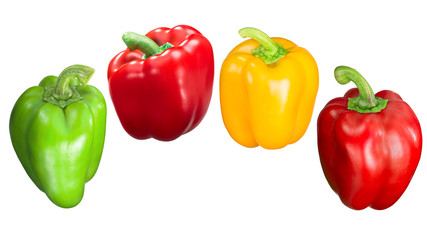 Red green yellow bell peppers, paths