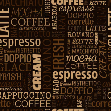 Coffee words, tags. Seamless pattern