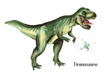 Tyrannosaurus dinosaur. Watercolor hand drawn illustration, isolated on white background