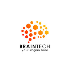 brain logo design in hexagon pattern. brain icon design in gradient style