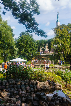 A small cascade of water on the Bastion Hill in Riga. Latvia.