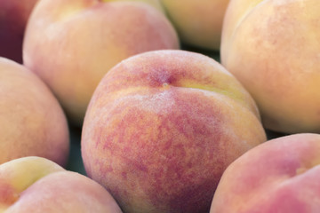 Fresh peaches stacked in a row
