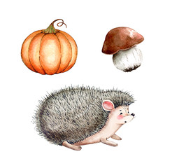 Watercolor Autumn Hedgehogs