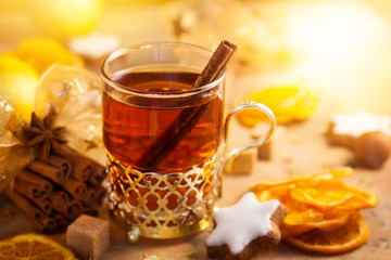 Winter spiced tea, gingerbread stars and Christmas spices