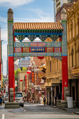 Chinatown arch in Melbourne, Victoria, Australia, in the summer