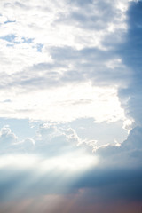 Blue and orange sunset sky with rays of sun. Natural landscape for background. soft and blur style for background.