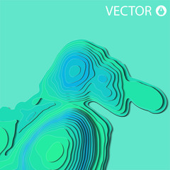 Art paper cut of topographic map. Pleasant colors of blue tone. Origami modern design. Vector illustration