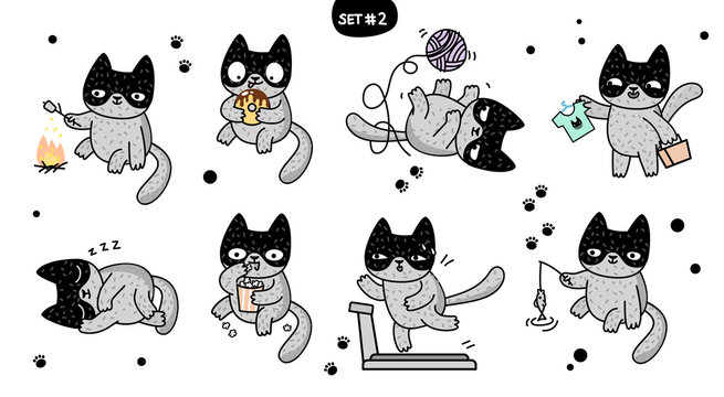 Cute cartoon cats with different emotions. Set 2