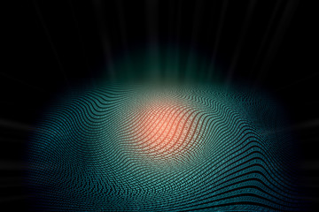 Abstract binary zero-one code text in wave format with power energy in glow red color at center which can be use as background to emphasize your technology, product, network communication, or concept.