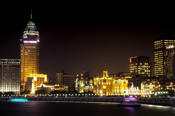 Night panorama of beautiful Shanghai city with bright lights, China