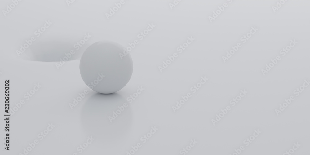 Poster Abstract of white surface with random position of hole and white sphere ball,minimal concept,Futuristic space. 3D rendering