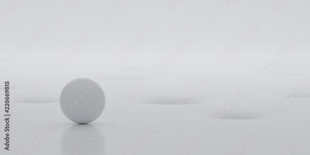 Poster Abstract of white surface with random position of hole and white sphere ball,minimal concept,Futuristic space. 3D rendering