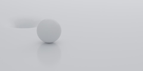Abstract of white surface with random position of hole and white sphere ball,minimal concept,Futuristic space. 3D rendering