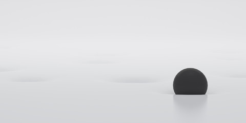 Abstract of white surface with random position of hole and black sphere ball,minimal...