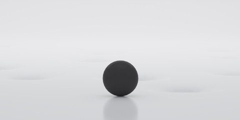 Abstract of white surface with random position of hole and black sphere ball,minimal concept,Futuristic space. 3D rendering