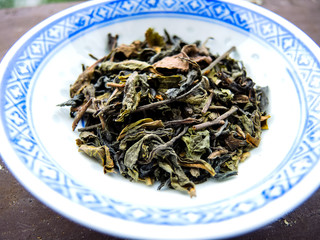 Tea leaves on plate