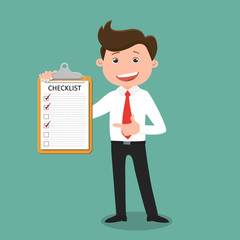 Businessman hold clipboard and checklist - vector illustration