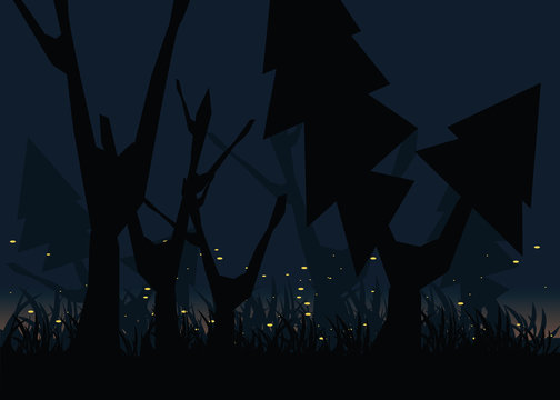 firefly in forest at nights backgrounds vector illustration 