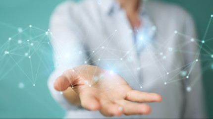 Businesswoman using futuristic connection interface 3D rendering