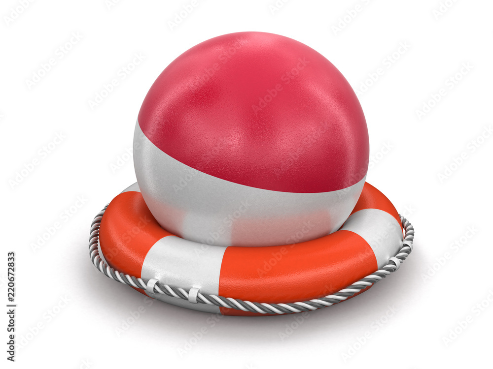 Poster ball with indonesian flag on lifebuoy. image with clipping path
