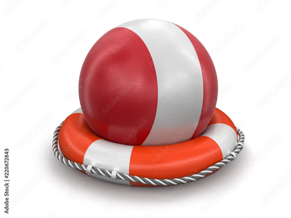 Poster ball with peruvian flag on lifebuoy. image with clipping path