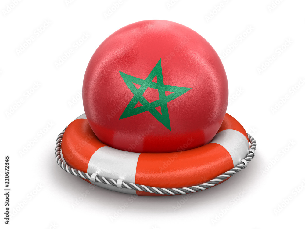 Poster ball with moroccan flag on lifebuoy. image with clipping path