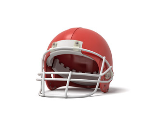 Fototapeta premium 3d rendering of a red American football helmet with a white protective grid on a white background.