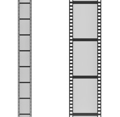 3d rendering of two film strips placed vertically next to each other one with small and the other with big frames.