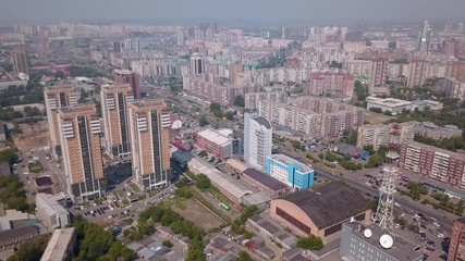 Beautiful aerial drone shot of the Russian city
