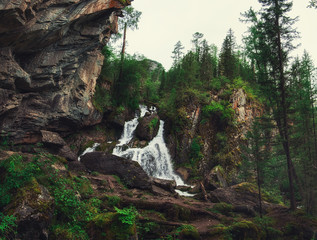 Waterfall in Altai Mountains territory, West Siberia, Russia